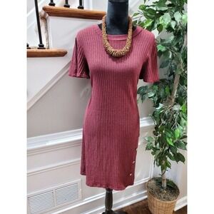 A.K.A Posh Women's Maroon Polyester Round Neck Short Sleeve Knee Length Dress L
